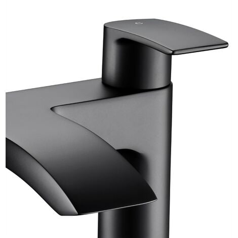 Matt Black Curve Waterfall Deck Mounted Bath Tap Dual Lever Bath Filler + Tap