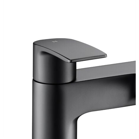 Matt Black Curve Waterfall Deck Mounted Bath Tap Dual Lever Bath Filler + Tap