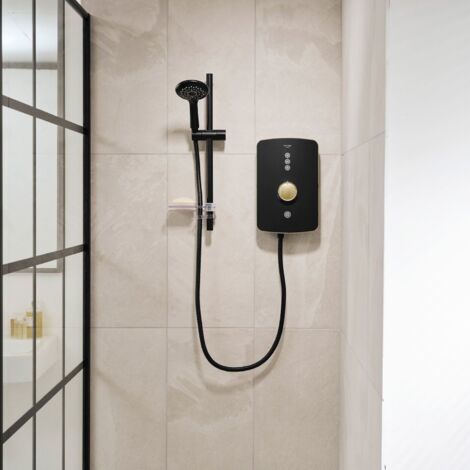 Triton Amala Metallic 9.5kW electric shower – Brushed brass accents – Phased shutdown to reduce limescale – 1.25m hose with 5 spray patterns (1/5)