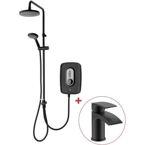 Triton Danzi DuElec Black 9.5kW Electric Shower Overhead & Handset + Tap (1/5)