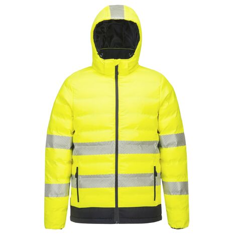 Portwest Heated Hi Viz Jacket Electric Tunnel Puffer Coat Yellow Hi Vis Small