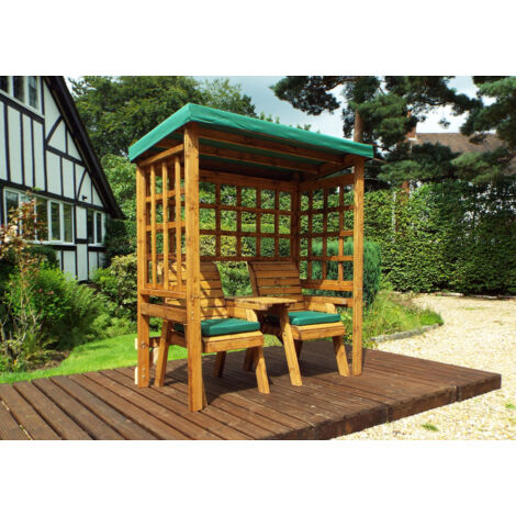 Charles Taylor Wooden Henley Garden Arbour & 2 Chairs Seat Green Cushions Cover (1/3)