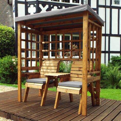 Charles Taylor Wooden Henley Garden Arbour & 2 Chairs Seat Red Cushions Cover (1/5)