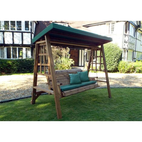 Charles Taylor Wooden Dorset 3 Seater Swing Seat Chair Bench Green Cushion Cover (1/7)