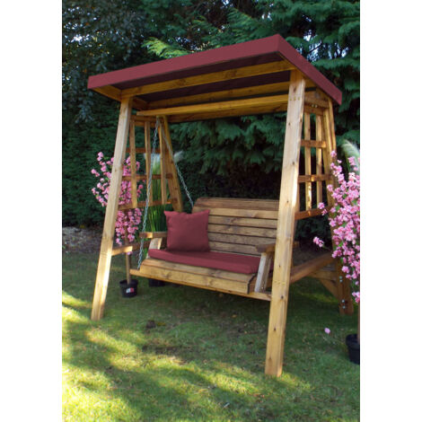 Charles Taylor Wooden Dorset 2 Seater Swing Seat Chair Bench Red Cushion Cover (1/6)