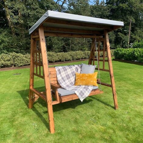 Charles Taylor Wooden Dorset 2 Seater Swing Seat Chair Bench Green Cushion
