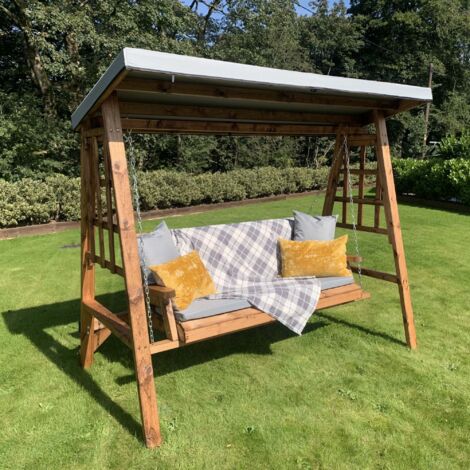 Charles Taylor Wooden Dorset 3 Seater Swing Seat Chair Bench Red Cushion Cover