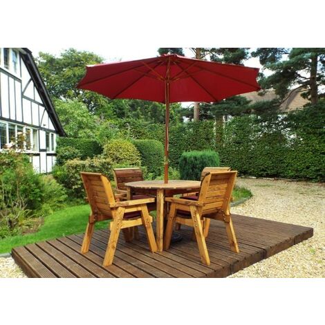 Charles Taylor 4 Seater Wooden Round Dining Table & Chairs Set Red Cushion (1/4)