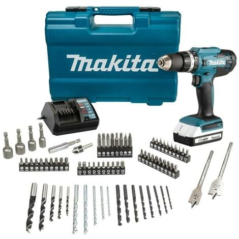 Makita HP488DAEX1 18v Lithium Combi Hammer Drill 1x 2Ah - 74 Screwdriver Bit Set