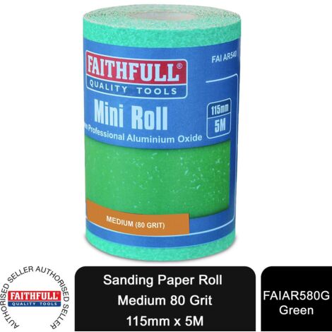 Faithfull Aluminium Oxide Sanding Paper Roll Green 115mm x 5m 80G FAIAR580G (1/3)