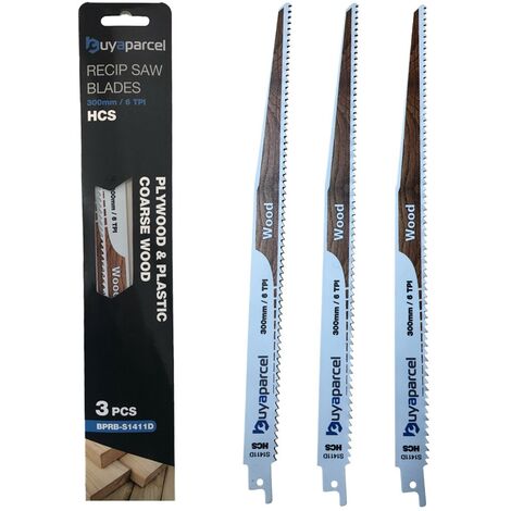 Reciprocating Sabre Saw Blades S1411D 300mm 6 TPI HCS Wood Plywood Plastic x3 (1/4)