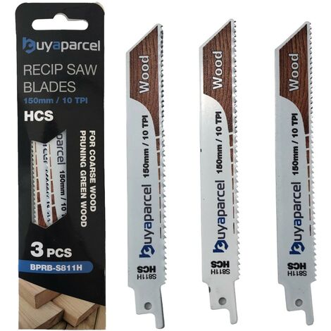 Reciprocating Sabre Saw Blades S811H 150mm 6"" 10 TPI HCS For Wood Pruning x3 (1/4)