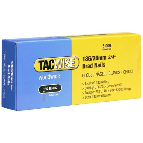 Tacwise 0395 18G 20mm Brad Nails Galvanised 5000 Pack - 181ELS 191 DGN50V Ranger