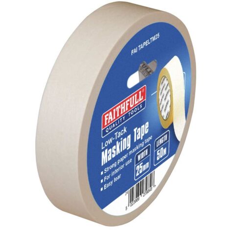 Faithfull Low-Tack Masking Tape 25mm x 50m Removable Adhesive for Delicate Surfaces (1/3)