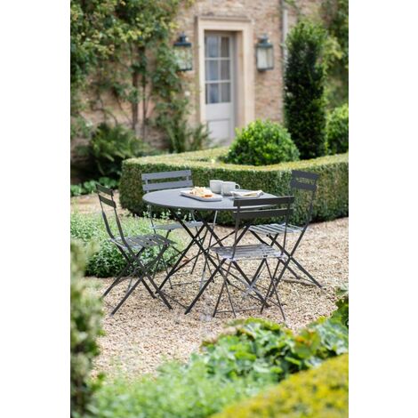 Garden Trading Rive Droite Outdoor Patio 4 Seater Bistro Table Chairs Grey Steel (1/3)