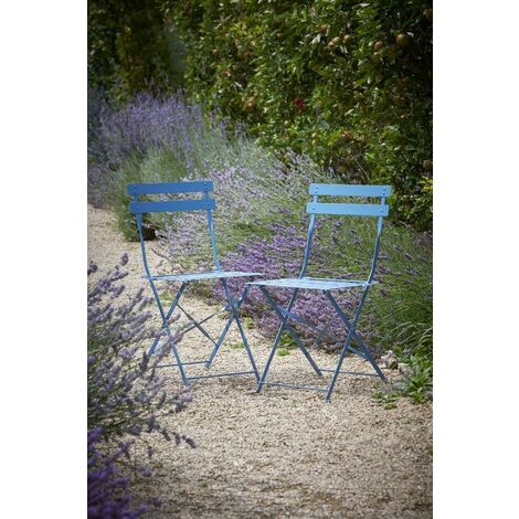 2 x Garden Trading Outdoor Indoor Bistro Chairs Seats Lulworth Blue Steel Patio