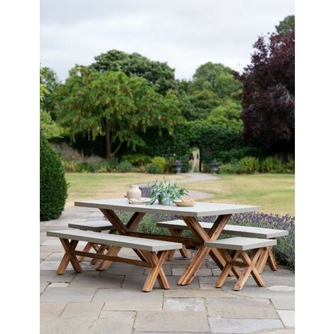 Garden Trading Outdoor Indoor Burford Dining Table & Bench Seat Set Natural Wood (1/3)