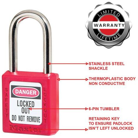 Master Lock 410RED Lockout Padlock – 38mm Body & 6mm Hardened Steel ...