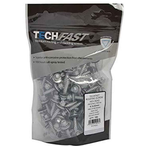 ForgeFix TechFast Metal Roofing to Timber Hex Screw T17 Gash Point 6.3 x 25mm Box 100 FORTFHWP6325