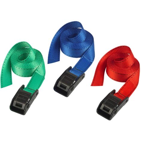 Master Lock Coloured Lashing Strap with Metal Buckle, 2.5m Length, 150kg Capacity, Pack of 2