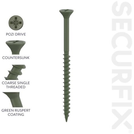 ForgeFix Decking Screw Pozi Compatible ST Green Anti-Corrosion 4.5 x 75mm Tub 1000 FORDS4575T