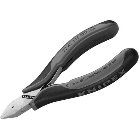 Knipex 77 42 115 ESD ESD Electronics Diagonal Cutters - Pointed Head Flush Cut Non Bevelled 115mm KPX7742ESD