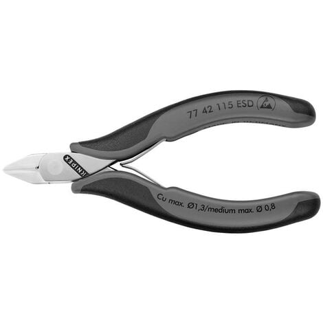 Knipex 77 42 115 ESD ESD Electronics Diagonal Cutters - Pointed Head Flush Cut Non Bevelled 115mm KPX7742ESD