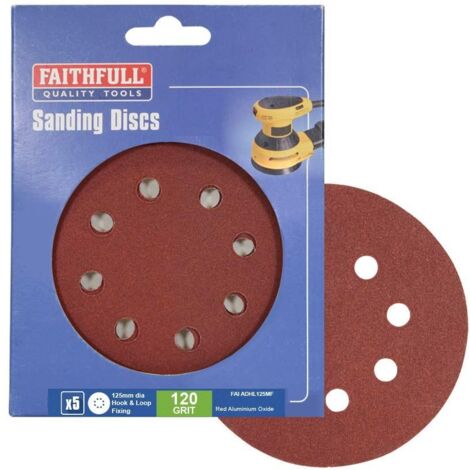 Faithfull Hook Loop Sanding Disc DID3 Holed 125mm Medium Fine Pack 5 FAIADHL125MF