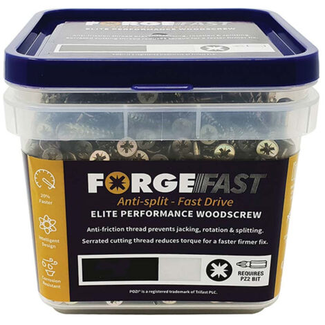 ForgeFix ForgeFast Pozi Compatible Elite Performance Wood Screw ZY 4.0 x 60mm Tub 700 FORFFP460YT