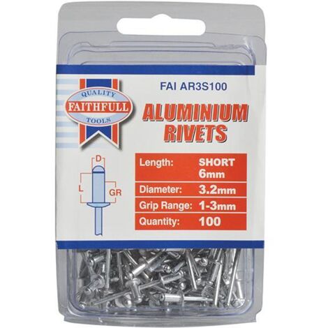 Faithfull Aluminium Rivets 3.2 x 6mm Short Pre-Pack of 100 FAIAR3S100 (1/3)