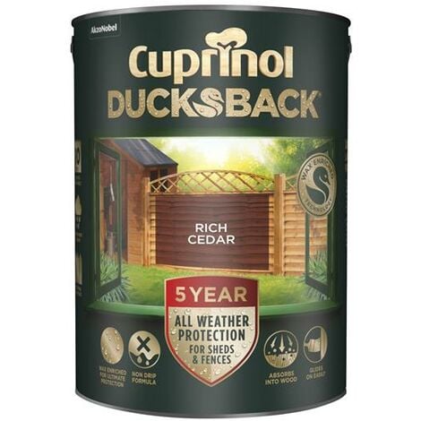 Cuprinol 5092436 Ducksback 5 Year Waterproof for Sheds & Fences Rich Cedar 5 litre CUPDBRC5L