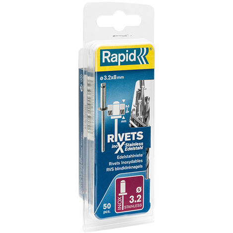 Rapid 5000393 Stainless Steel Rivets 3.2 x 8mm Blister of 50 RPD5000393