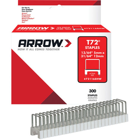 Arrow A721168HW T72HW Clear Insulated Staples for Hardwood 5 x 12mm (Box 300) ARR721168HW (1/2)