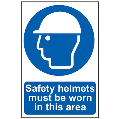 Safety Warning Sign: "Safety Helmets Must Be Worn in This Area" – PVC Sign, 200 x 300mm