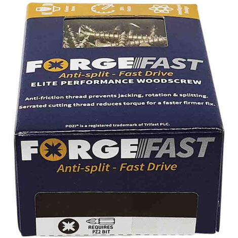 ForgeFix FFP525Y ForgeFast Pozi Compatible Elite Performance Wood Screw ZY 5.0 x 25mm Box 200 FORFFP525Y