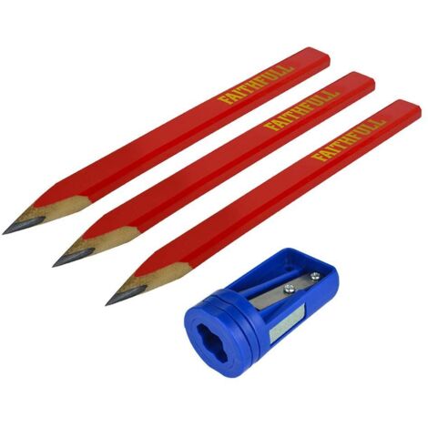 Carpenter'S Pencils Red (Pack Of 3 + Sharpener) (1/5)