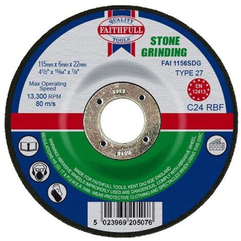Faithfull Depressed Centre Stone Grinding Disc 115 x 6 x 22.23mm FAI1156SDG (1/3)