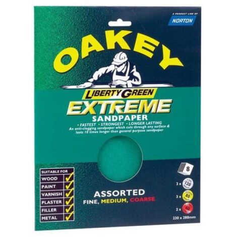 Oakey 63642584727 Liberty Green Aluminium Oxide Sheets 230 x 280mm Assorted 3 OAK84727 (1/3)