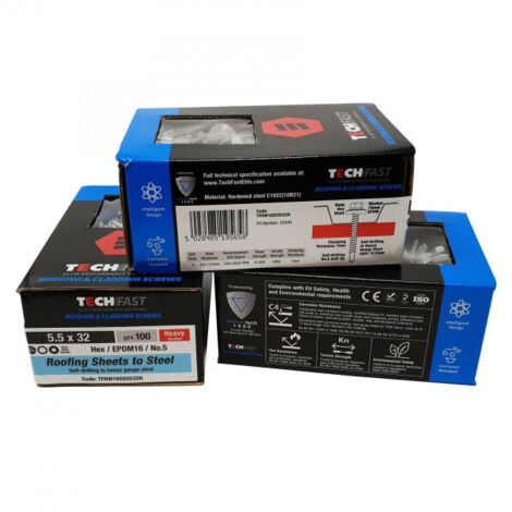 ForgeFix TFHW16SD55100H TechFast Roofing Sheet to Steel Hex Screw & Washer No.5 Tip 5.5 x 100mm Box 100 FORTFHW5100H