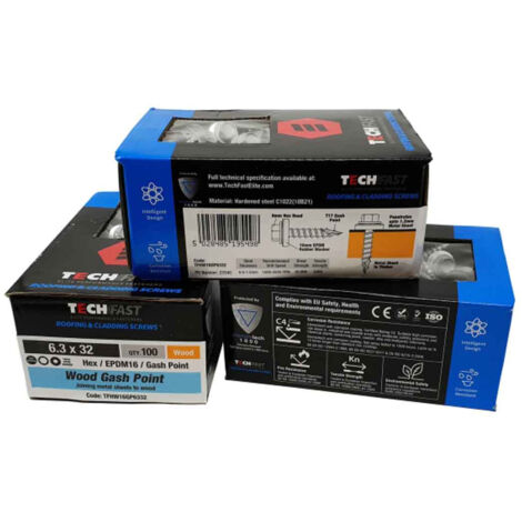 ForgeFix TechFast Metal Roofing to Timber Hex Screw T17 Gash Point 6.3 x 80mm Box 100 FORTFHP6380 (1/5)