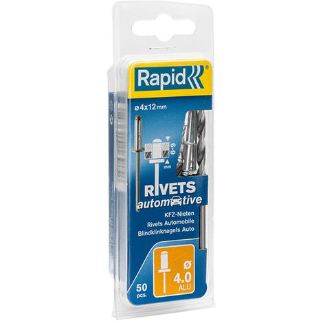 Rapid 5000405 Automotive Rivets 4 x 12mm Steel Blister of 50 RPD5000405