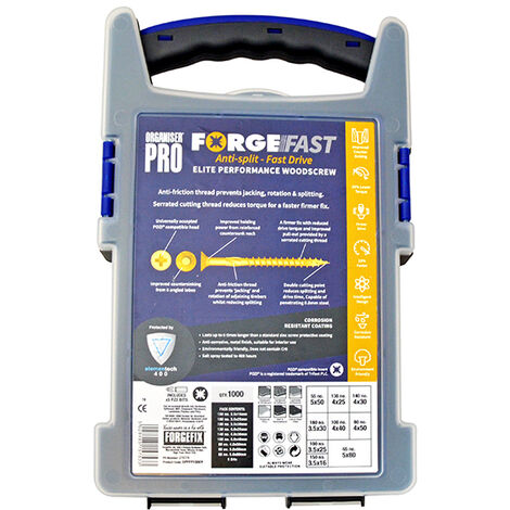 ForgeFix OPFFP1000Y ForgeFast Pozi Compatible Elite Performance Wood Screw Organiser 1000 Piece FORFFP1000Y