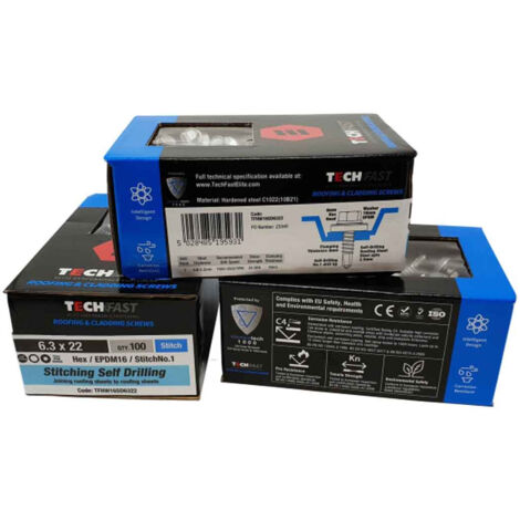 ForgeFix TFHW16SD6322 TechFast Self-Drilling Stitching Hex Screw & Washer No.1 Tip 6.3 x 22mm Box 100 FORTFHWD6322
