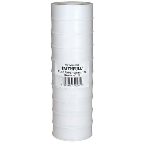 Faithfull 08001212ST10TB P.T.F.E Tape 12mm x 12m White (Pack 10) FAITAPEPTF10