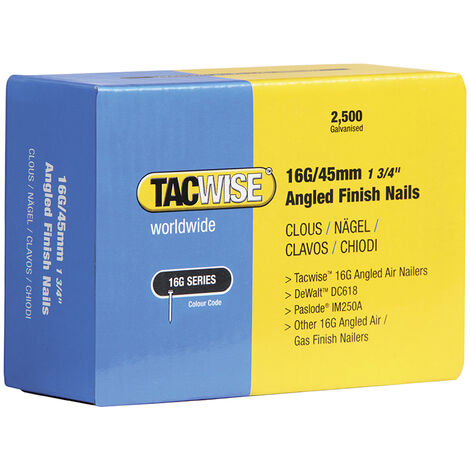 Tacwise 0772 16G 50mm Angled Finish Nails Galvanised 2500 Pack 16GA DCN660 IM65A
