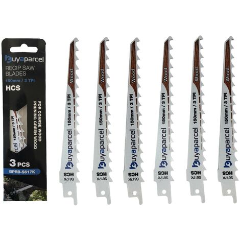 Reciprocating Sabre Saw Blades S617K 150mm 6"" 3 TPI HCS For Wood Pruning x6 (1/5)