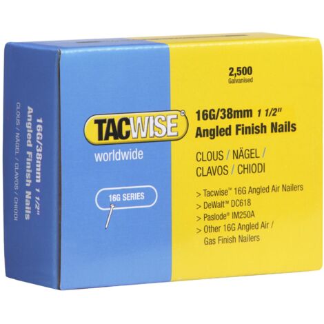 Tacwise 0770 16G 38mm Angled Finish Nails Galvanised 2500 Pack 16GA DCN660 IM65A