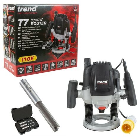 Trend T7ELK 1/2in 1750W Plunge Cut Router 110V + Kitchen Worktop 50mm Cutter  Set