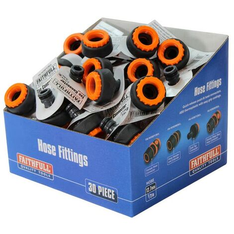 Faithfull YM5812E Plastic Tap Hose Connector 1/2 & 3/4in (Box 30) FAIHOSETCBUL
