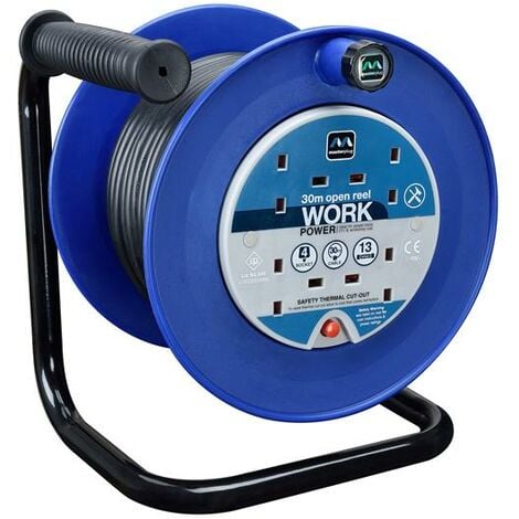 Masterplug LDCC3013/4BL-MP Heavy-Duty Cable Reel 240V 13A 4-Socket Thermal Cut-Out 30m MSTLDCT30134